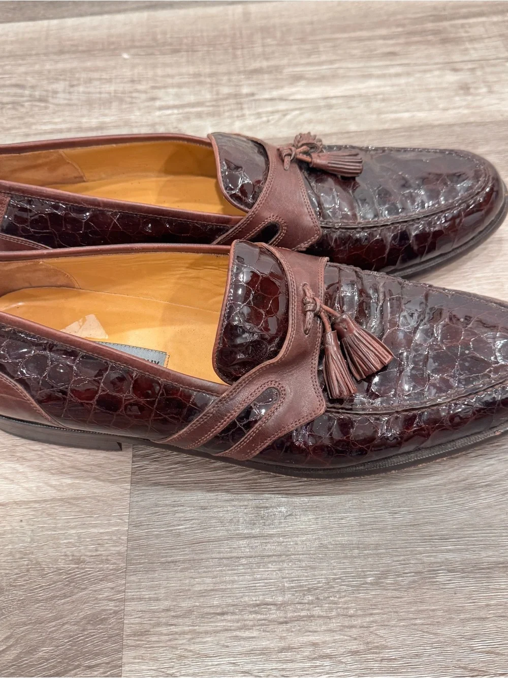 Johnston & Murphy Mixon Loafers Brown Leather Croc Print Tassels Men's 13